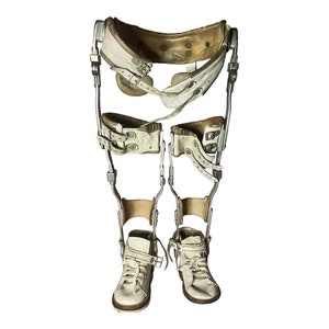 Antique Medical Science Leather Steel Metal Orthopedic Polio Full Hip/Leg Braces Tarso Medius Shoes
