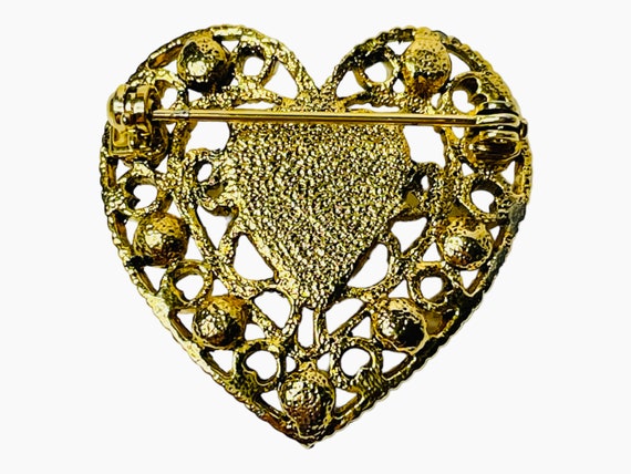 Vintage Gold Tone Heart Rhinestone, Faux Pearl Br… - image 3