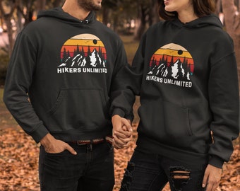 HU Mountain Sunset Hoodie | Unisex Outdoor Adventure Sweatshirt | Sunset Graphic Pullover
