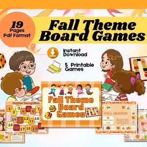 Fall Theme Board Games Downloadable Printable Fun Fall Family and Kids Activities Autumn Party Game for Classroom Homeschool Cute Aesthetic