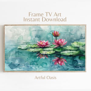 Art mural aquarelle cadre nénuphar | Téléchargement instantané | Cadre Samsung | Peinture d'inspiration vintage | TV Papiers peints | Art floral floral pour la télévision | Art du lac