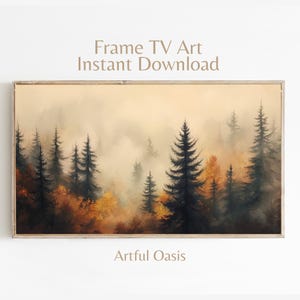 Misty Autumn Forest Frame TV Art: Cozy Woodland Landscape (Digital Download