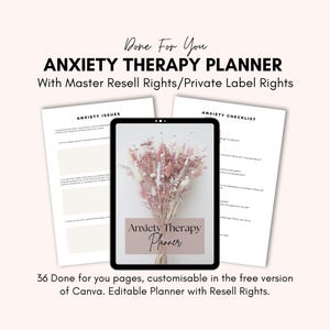 Anxiety Planner MRR | Editable Digital Template for Self-Care | Mental Health Journal | Wellness Planner | PLR Anxiety Therapy Journal.