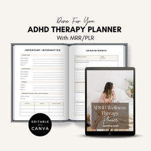 Master Resell Rights ADHD | Master Resell Rights | Therapy Journal | PLR Digital Planner | Self Care | ADHD Planner Printable | Canva.