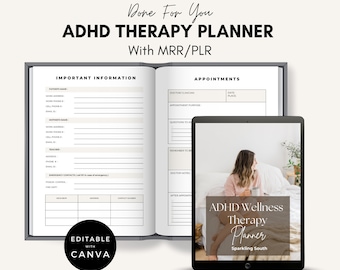 ADHD Therapy Planner: Self-Care Journal, PLR Canva Template (Digital Download)