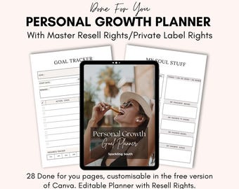 Personal Growth Planner MRR | Self-Care Journal | Editable Digital Template | Goal Setting Planner | Master Resell Rights | PLR Canva Design