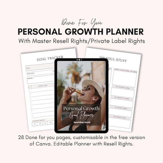 Personal Growth Planner | Goal Setting, Self-Care Journal (Canva, MRR)