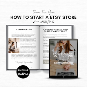 How to Start an Etsy Store guide covering listing fees, transaction fees and shop setup costs, editable Canva ebook