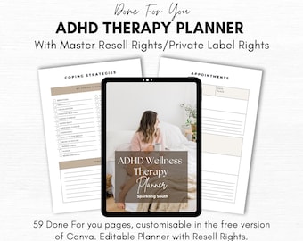 ADHD Planner with PLR Rights. Productivity Journal Editable In Canva. Digital Download.