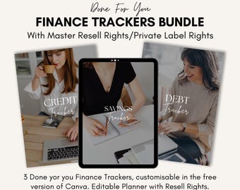 Pianificatore finanziario MRR PLR / Modelli modificabili per pianificatori di budget / Tracker finanziario Canva / Diritti di rivendita principali / Pianificatori di risparmi e debiti.