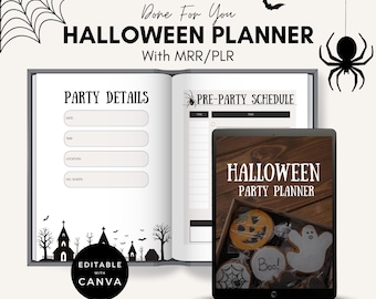 Halloween Planner, PLR MRR Digital Templates, Editable Printables, Kids Activities, Spooky Party Planning Ideas.