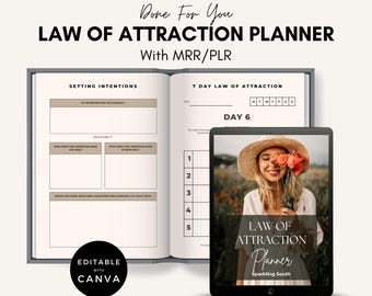 Law of Attraction Planner | Manifestation Journal, Editable Canva Template (MRR)