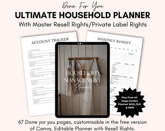 Pianificatore domestico PLR MRR / Organizzatore di budget stampabile / Pianificatore di vita modificabile / Strumenti di gestione della casa per le famiglie / Prodotti digitali PLR.