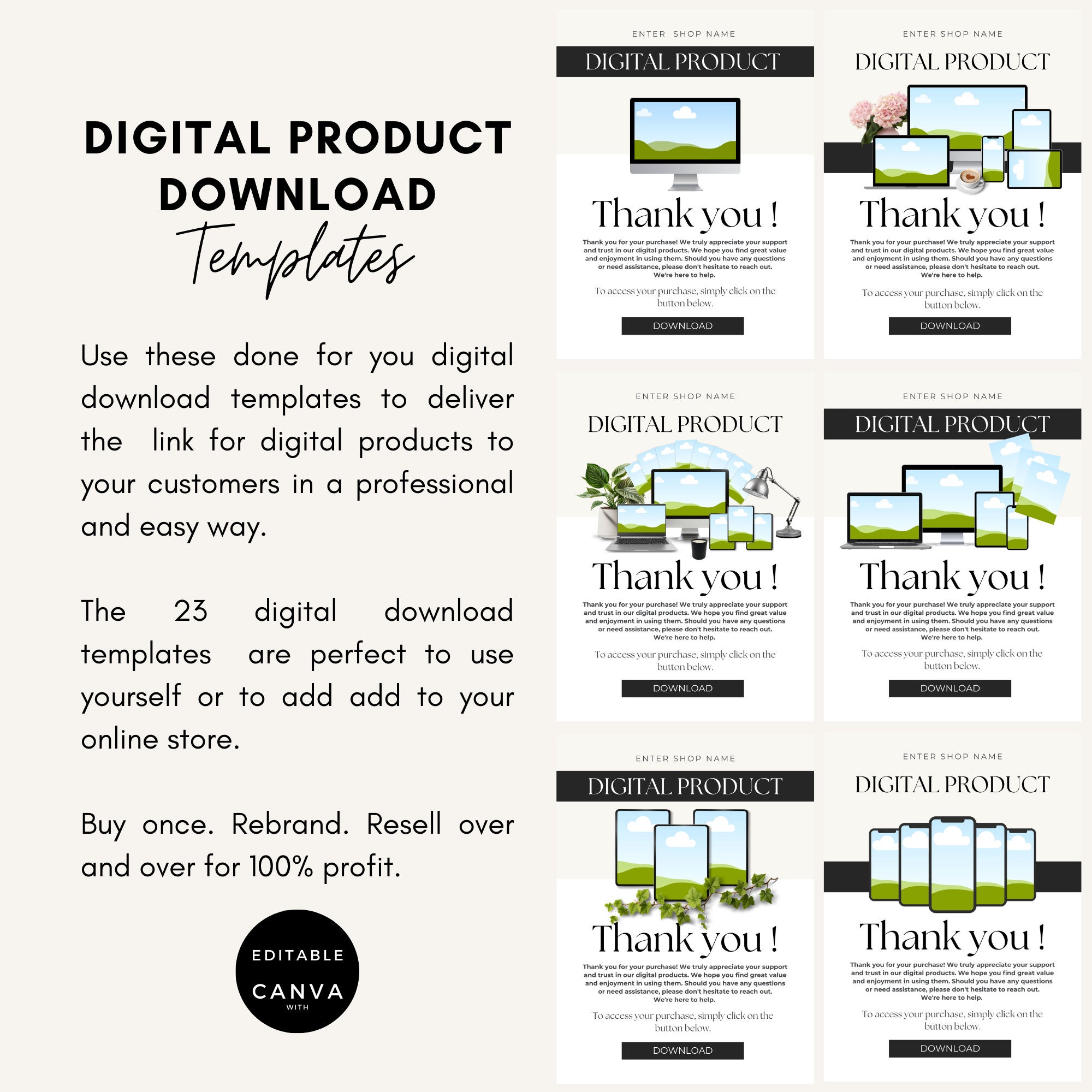 Thank You Page Templates. Editable Canva Digital Download Instruction ...