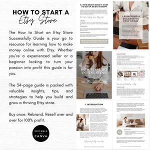 34 page How to Start an Etsy Store Successfully guide with tips and strategies, editable Canva ebook template