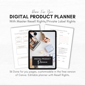 Planner di prodotti digitali / Master Resell Rights / Planner per piccole imprese / Planner stampabile / Prodotti digitali PLR / Modello Canva modificabile