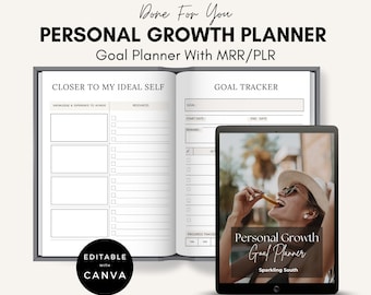 Planificador de objetivos de crecimiento personal: plantilla editable de Canva (MRR/PLR)