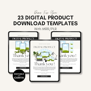 Páginas de agradecimiento para descargar productos digitales / Plantillas de descarga de listados de Etsy / Derechos de reventa maestra / Plantillas Canva / Productos digitales PLR.