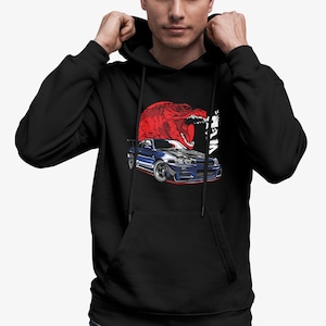 Sudadera con capucha de Godzilla para Nissan Skyline GTR R34, sudadera para entusiastas de los coches, regalo para amantes de los coches, ropa JDM, sudadera con capucha JDM