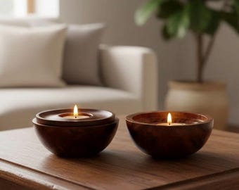 Bougeoir photophore en bois fabriqué à la main vintage, boule ronde polie, décoration rustique, pendaison de crémaillère, anniversaire de Noël, cadeau spirituel elle lui