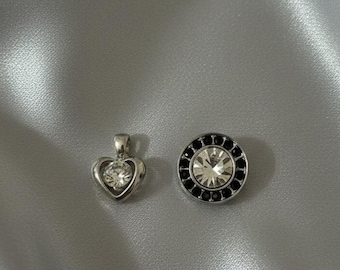 Vintage Silver Tone Crystal Pendants, Heart & Round Set