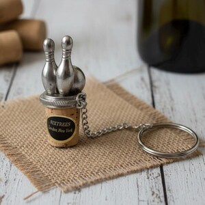 Vintage Sixtrees Pewter Bowling Pins & Ball Wine Bottle Stopper with Neck Ring, Barware Kitchen Decor, Birthday Xmas Gift Idea Her Him Wife