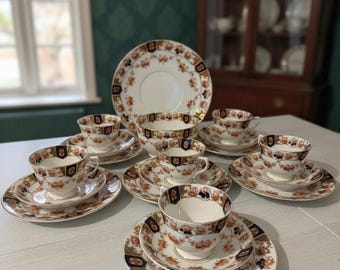 Vintage Schirnding Bavaria Luncheon Set, Danish Modern, Red Black