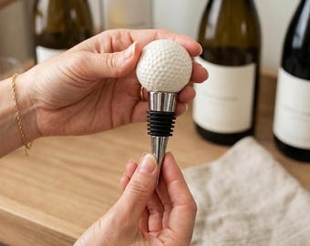 Vintage Ceramic Golf Ball Wine Bottle Stopper Metal Cone Rubber Ring Seal Bar Decor Collectible Birthday Xmas Gift