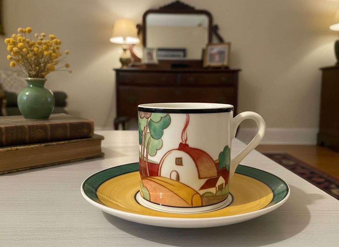 Vintage Wedgwood Clarice Cliff Brookfields Coffee Cup and Saucer