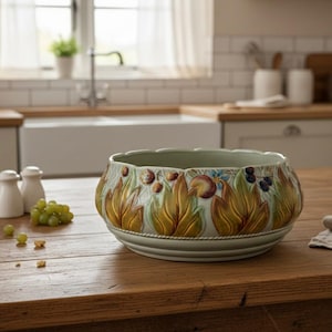Antique 1930s Original Clarice Cliff Newport Pottery Centrepiece Bowl Green Floral England Collectible Birthday Xmas Gift 4 Her Wife or Mum