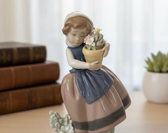 Lladró Spring Is Here Porcelain Figurine (5223), Girl with Flower Pot Home Decor