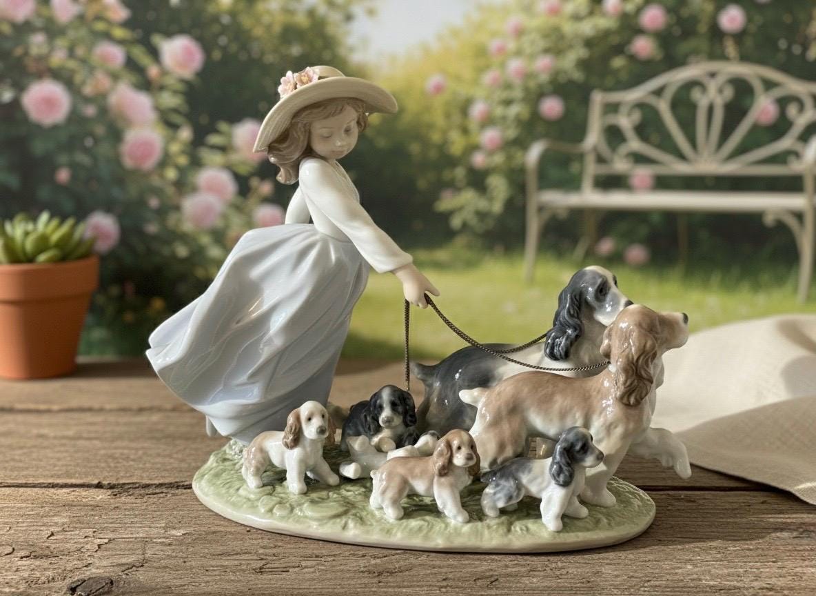 Vintage Lladro Puppy Parade Figurine 6784 Girl With Her Dogs