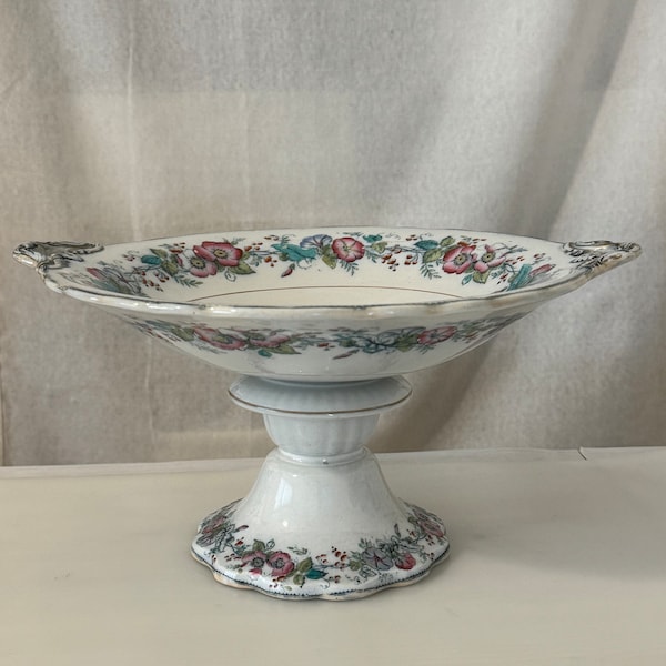 Antique Rose Border Fruit Bowl Footed Serving Dish, Floral Design Collectable Birthday Xmas Gift for Her Him Dad Mum Wife Girlfriend Partner