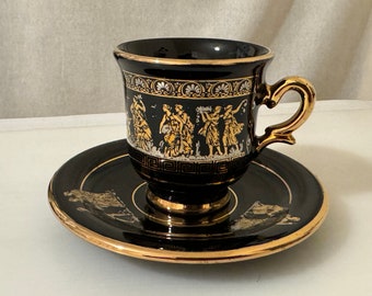 VTG Greece 24K Gold and Platin Handmade Coffee Cup & Saucer Handmade Ceramic Birthday Xmas Gift Idea Her Wife Girlfriend Partner Him Dad Mum