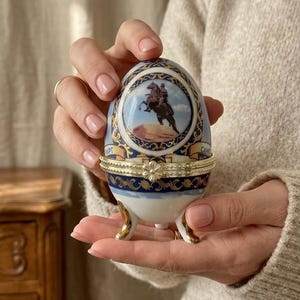 St Petersburg Egg Trinket Box, Footed Rococo Jewellery Holder, Collectible Easter Gift