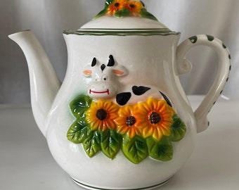 VTG Kensington Giftware co Teapot, Cow & Sunflowers, New, Boxed, Housewarming, Birthday Xmas Gift Her, Wife, Girlfriend, Partner, Mum or Dad