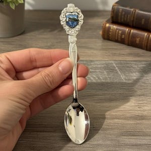 Vintage Gibraltar Silver Plated Enamel Souvenir Spoon in Case, Made in West Germany, Kitchen Cutlery, Birthday Xmas Gift for Her Him Mum Dad
