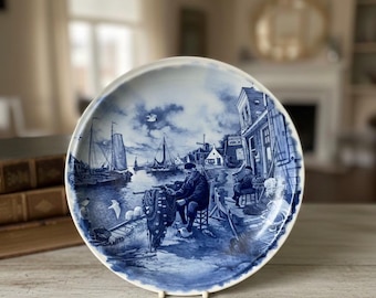 Vintage Delft Blue & White Hand Decorated In Holland Decorative Display Plate Fisherman Denmark Collectable Birthday Xmas Gift Her Him Mum