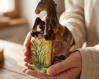 Vintage Ceramic Jumping Horse Bookend | Retro Kitsch Decor