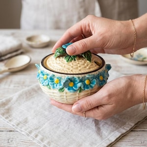 Vintage Maruhon Ware Jam Pot Japan Floral Ceramic Sugar Bowl Collectible Kitchen Decor Birthday Xmas Gift for Her Wife Girlfriend