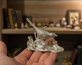 Vintage Pewter Pied Wagtail Bird Figurine, WAPW England Collectible