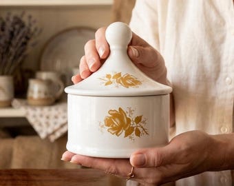 Vintage Heatherley Pottery Cookie Jar | Retro Floral Kitchen Storage