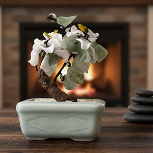 Glass Bonsai Tree Cherry Blossom Handmade Tabletop Celadon Pot Decorative Birthday Xmas Gift for Her, Wife or Mum