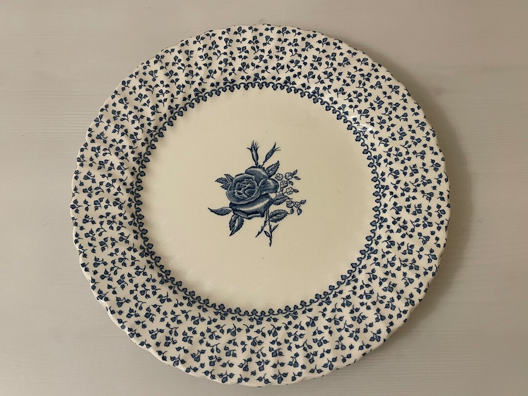 Vintage Royal Victoria Rose Bouquet Dinner Plates Blue White Etsy