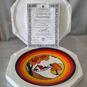 Vintage Clarice Cliff Bizarre House and Bridge 8 in Display Plate Wedgwood Collectable Birthday Xmas Gift Idea Her Him Wife Husband Mum Dad