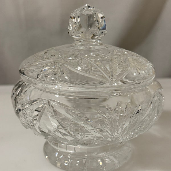 Vintage Bohemia Crystal Glass Candy Jam Sugar Bowl with Lid Hand Cut, Birthday Xmas Gift Idea for Her, Wife, Girlfriend, Partner, Mum or Dad