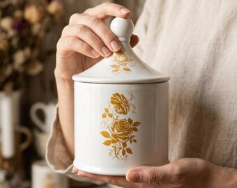 Vintage Heatherley Pottery Cookie Jar, Floral Kitchen Storage