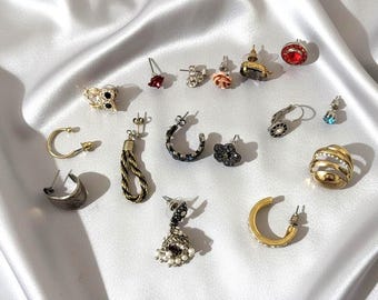 Vintage Single Earring Lot: 16 Replacement Costume Craft Earrings