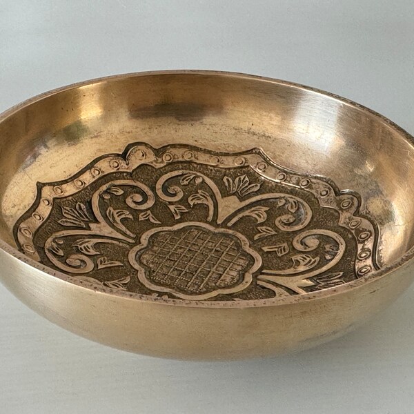 Vintage Indian Embossed Brass Small Bowl Plate Dish Trinket, Home Decor, Birthday, Xmas, Gift Ideas for Her Him Wife Partner Girlfriend Mum