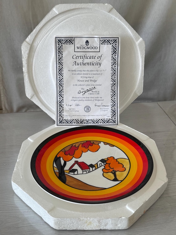 クラリス クリフ　Clarice Cliff　皿 プレート ６枚 イギリス製 Vintage Clarice Cliff Bizarre House and Bridge 8 in Display Plate